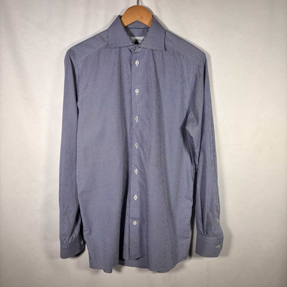 Eton Contemporary Dress Shirt Mens 15.5 39 Gingham Check Cotton Button Up Formal